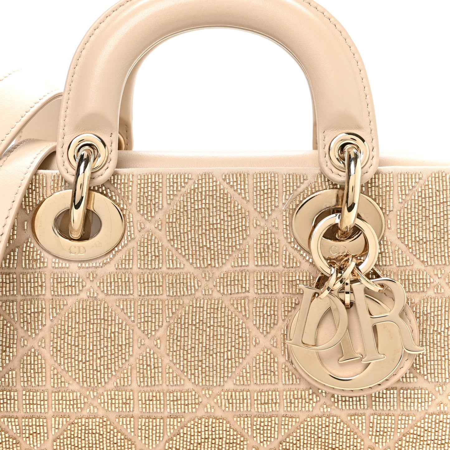 Lambskin Cannage Beaded Embroidered Micro Lady D-Joy Beige