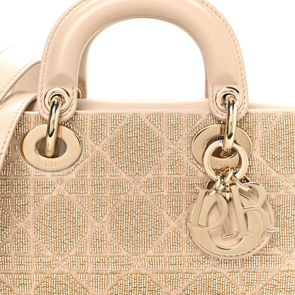 Lambskin Cannage Beaded Embroidered Micro Lady D-Joy Beige