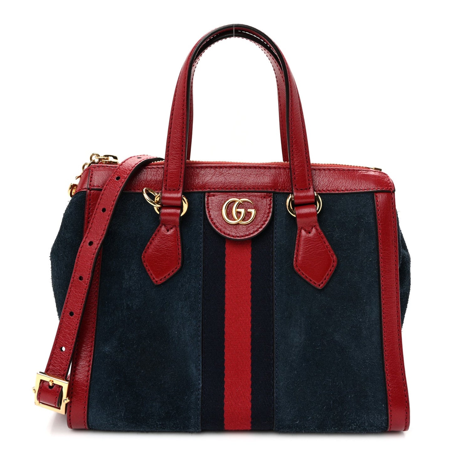 Suede Calfskin Web Small Ophidia Tote Bag New Blue Romantic Cherry