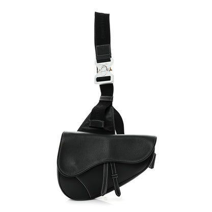 Grained Calfskin Mens Saddle Bag Black