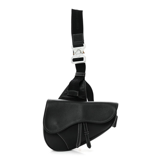 Grained Calfskin Mens Saddle Bag Black