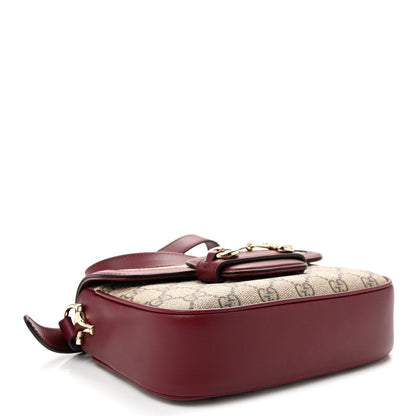 GG Supreme Monogram Horsebit 1955 Soft Small Shoulder Bag Beige Ebony Rosso Ancora