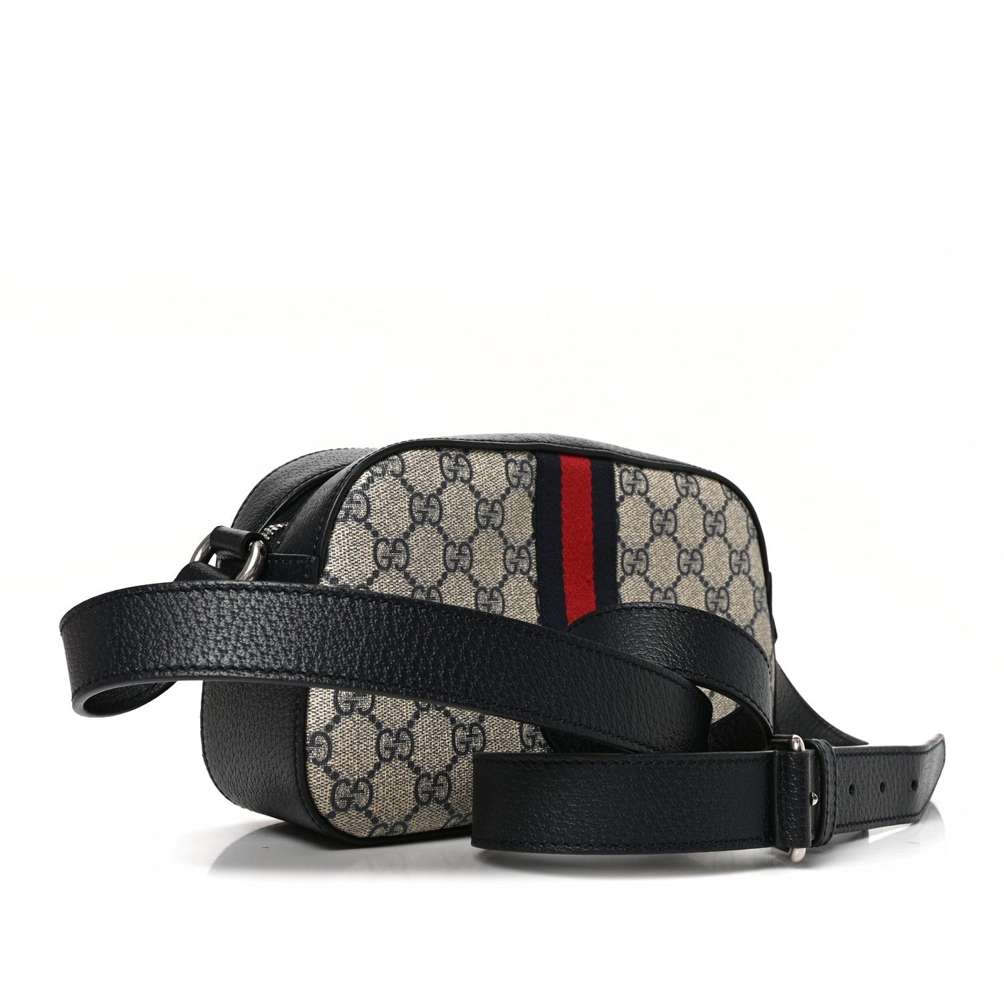 GG Supreme Monogram Textured Dollar Calfskin Web Small Ophidia Camera Bag Beige Blue