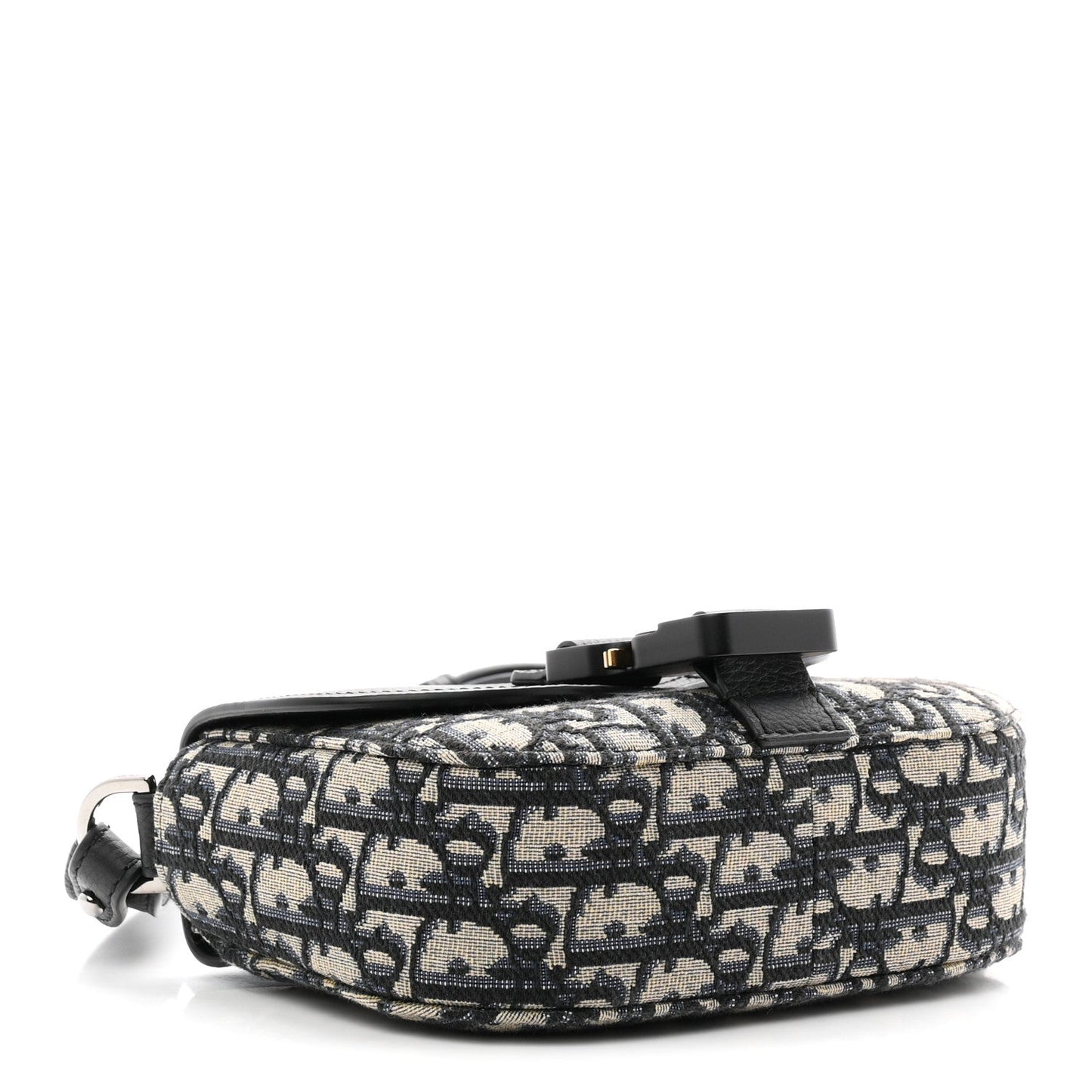 Grained Calfskin Oblique Mini Saddle Messenger Bag With Flap Beige Black