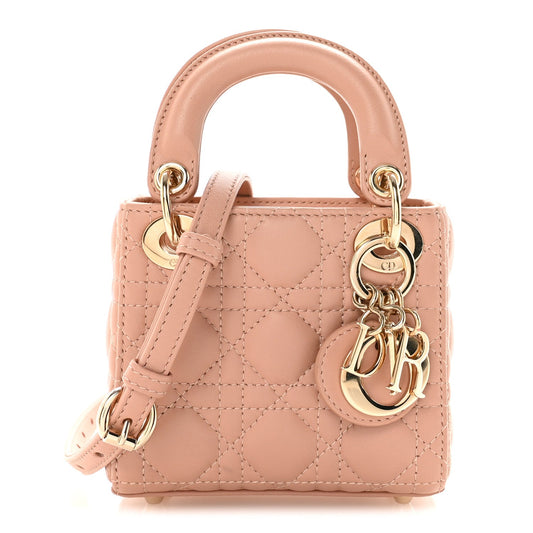 Lambskin Cannage Micro Lady Dior Rose Des Vents