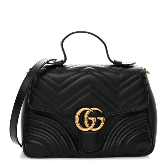 Calfskin Matelasse Small GG Marmont Top Handle Shoulder Bag Black