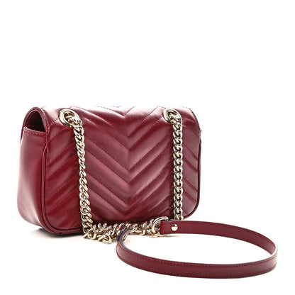 Calfskin Matelasse Mini GG Marmont Shoulder Bag Rosso Ancora