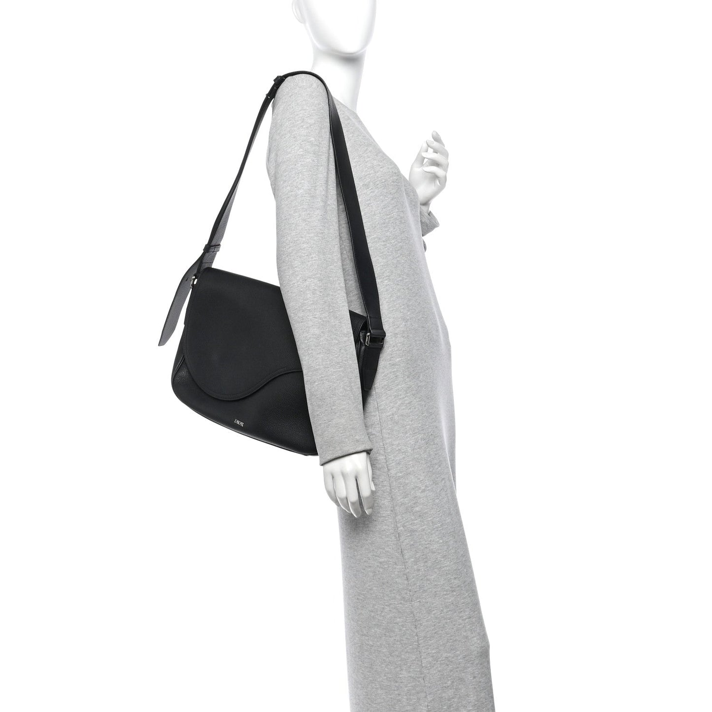Grained Calfskin Saddle Messenger Bag Black