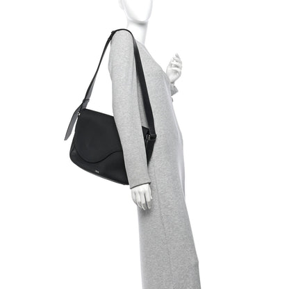 Grained Calfskin Saddle Messenger Bag Black