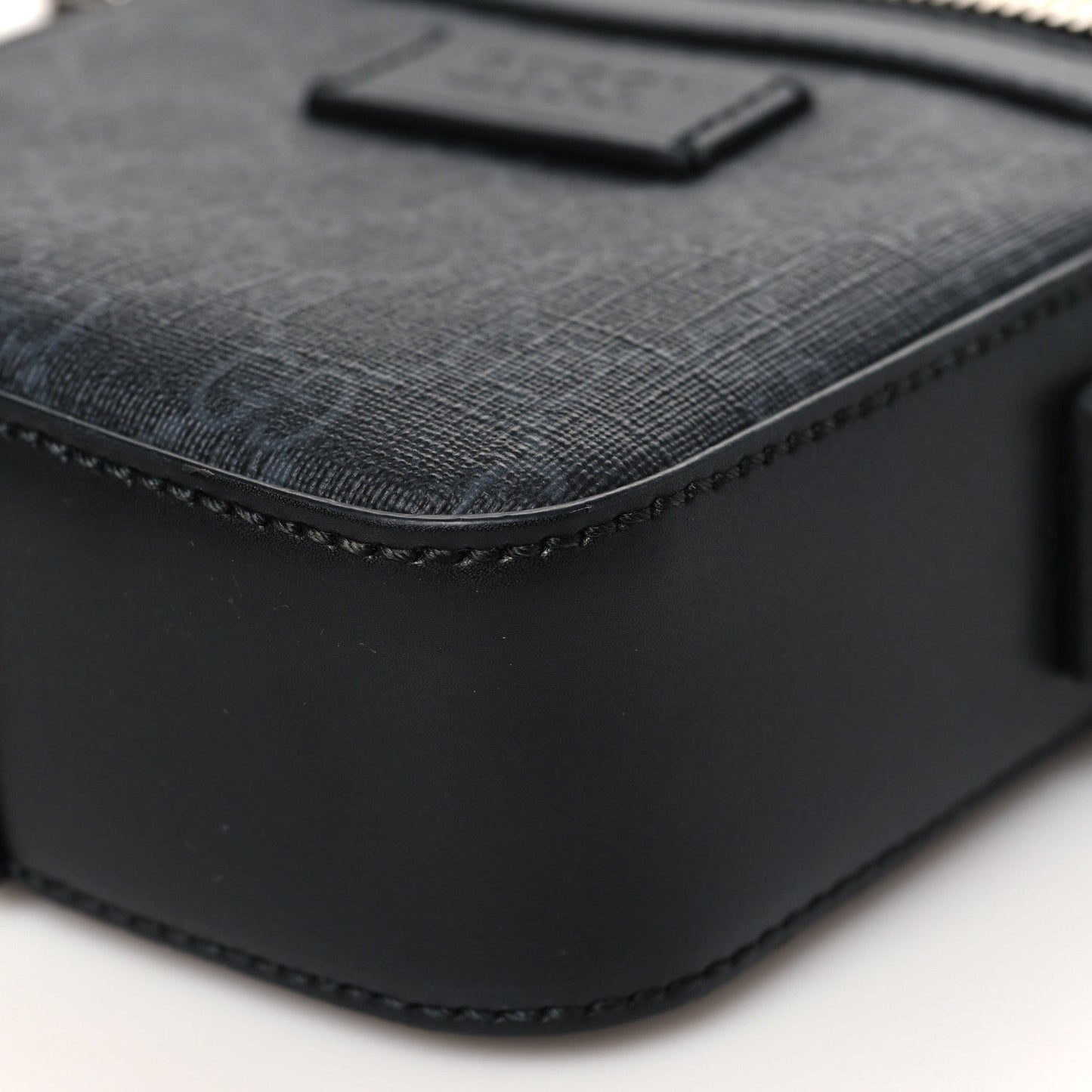 GG Supreme Monogram Appia Calfskin Web Small Camera Messenger Bag Black Grey