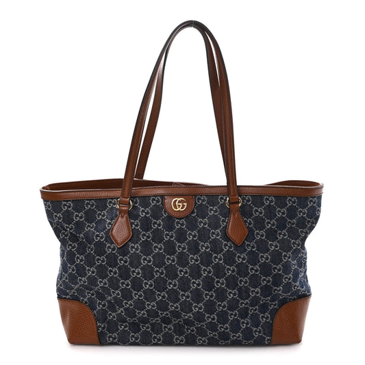 New Denim GG Monogram Medium Ophidia Shopping Tote Blue Tea Cuir