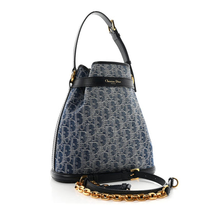 Denim Oblique Jacquard Medium C'est Chain Bucket Bag Denim Blue
