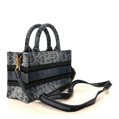 Denim Oblique Mini Book Tote With Strap Blue
