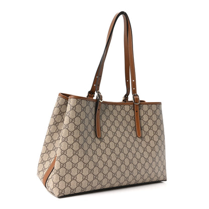 GG Supreme Monogram Emblem Large Tote Bag Beige Dark Brown