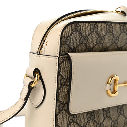 GG Supreme Monogram Small Horsebit 1955 Shoulder Bag Beige Mystic White