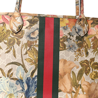 GG Supreme Monogram Water Flora Web Large Ophidia Tote Beige White Multicolor