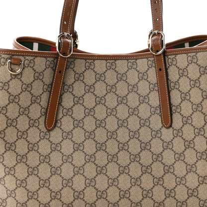 GG Supreme Monogram Emblem Large Tote Bag Beige Dark Brown
