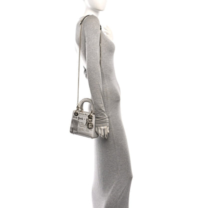 Calfskin Newspaper Printed Mini Lady Dior Black White