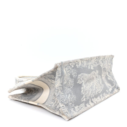Canvas Embroidered Medium Dioriviera Toile De Jouy Reverse Book Tote Gray