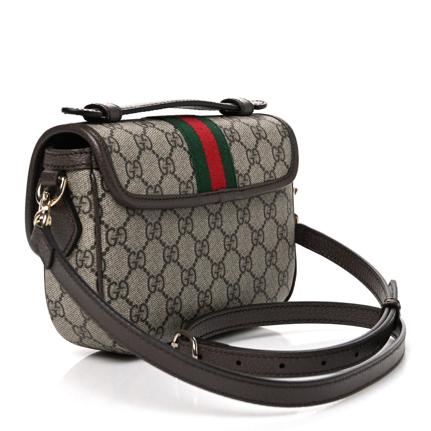 GG Supreme Monogram Textured Dollar Calfskin Small Ophidia Top Handle Shoulder Bag Beige Brown