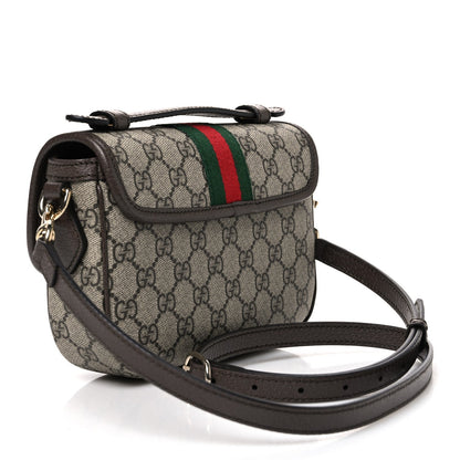 GG Supreme Monogram Textured Dollar Calfskin Small Ophidia Top Handle Shoulder Bag Beige Brown