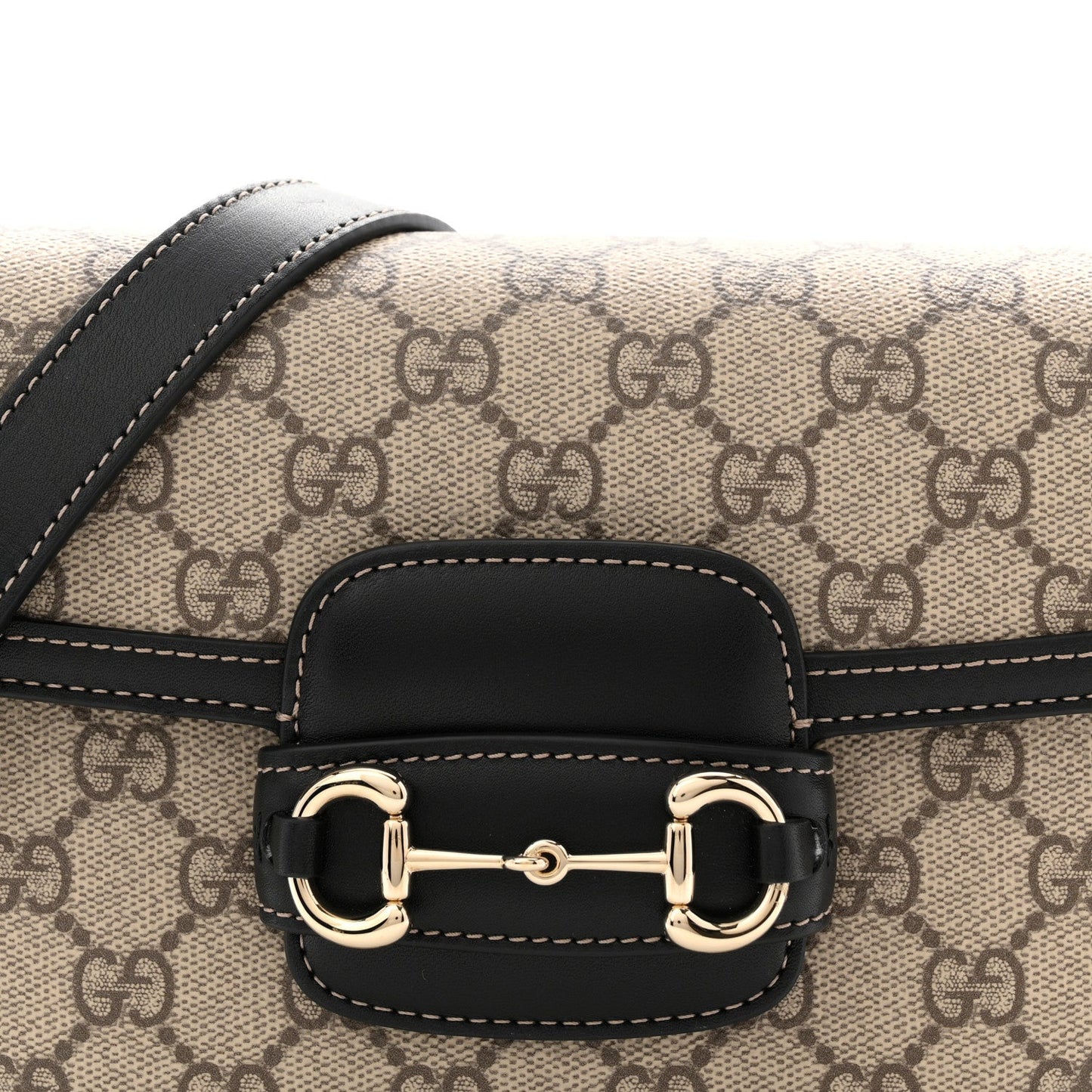 GG Supreme Monogram Horsebit 1955 Soft Small Shoulder Bag Beige Black