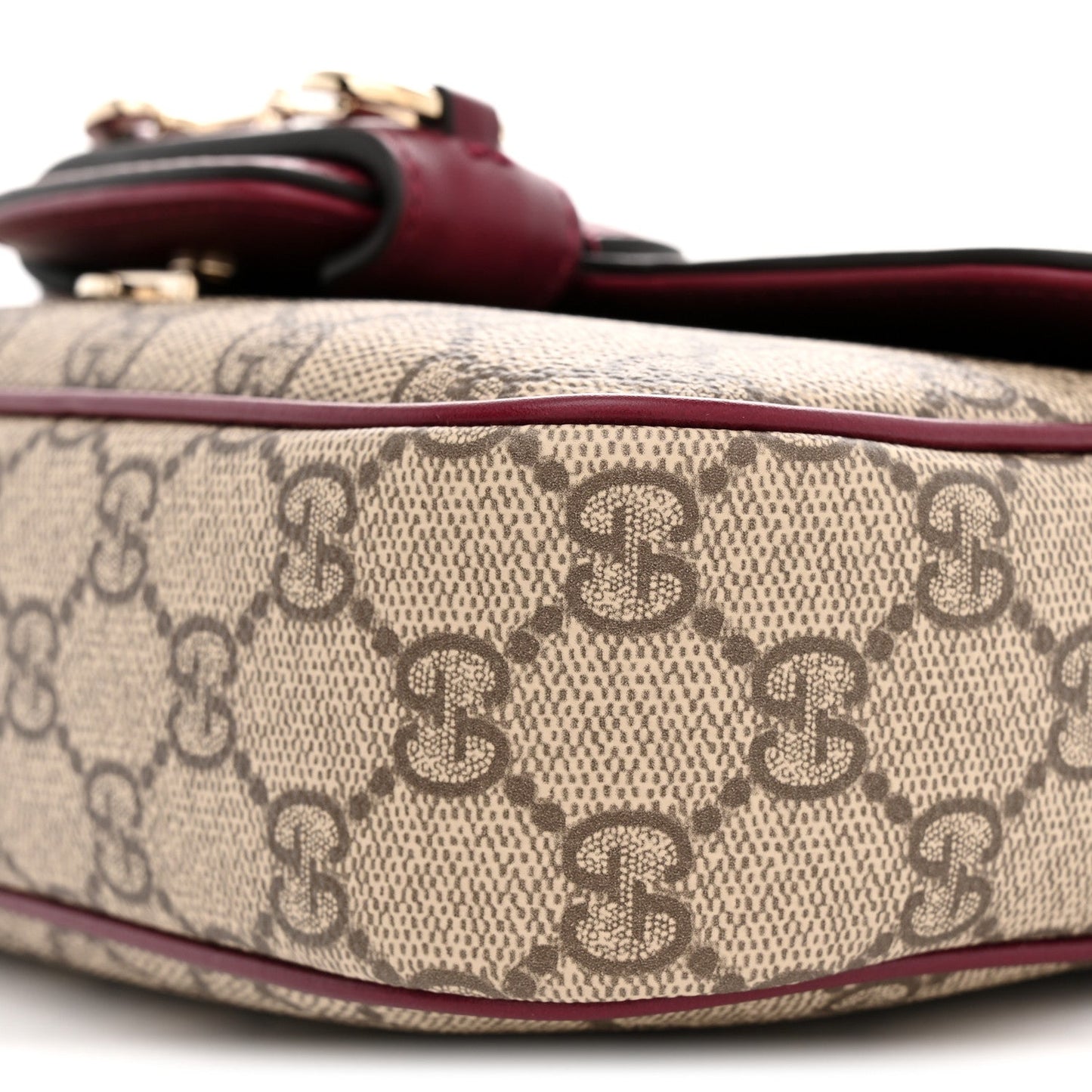 GG Supreme Monogram Horsebit 1955 Small Soft Top Handle Shoulder Bag Beige Dark Red