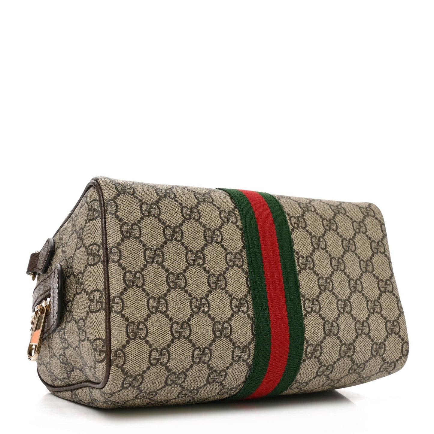 GG Supreme Monogram Web Medium Ophidia Top Handle Bag Beige Dark Brown