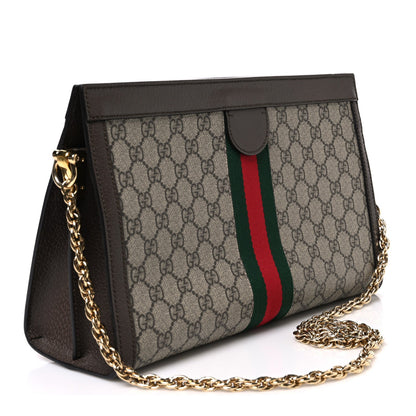 GG Supreme Monogram Web Medium Ophidia Chain Shoulder Bag Brown