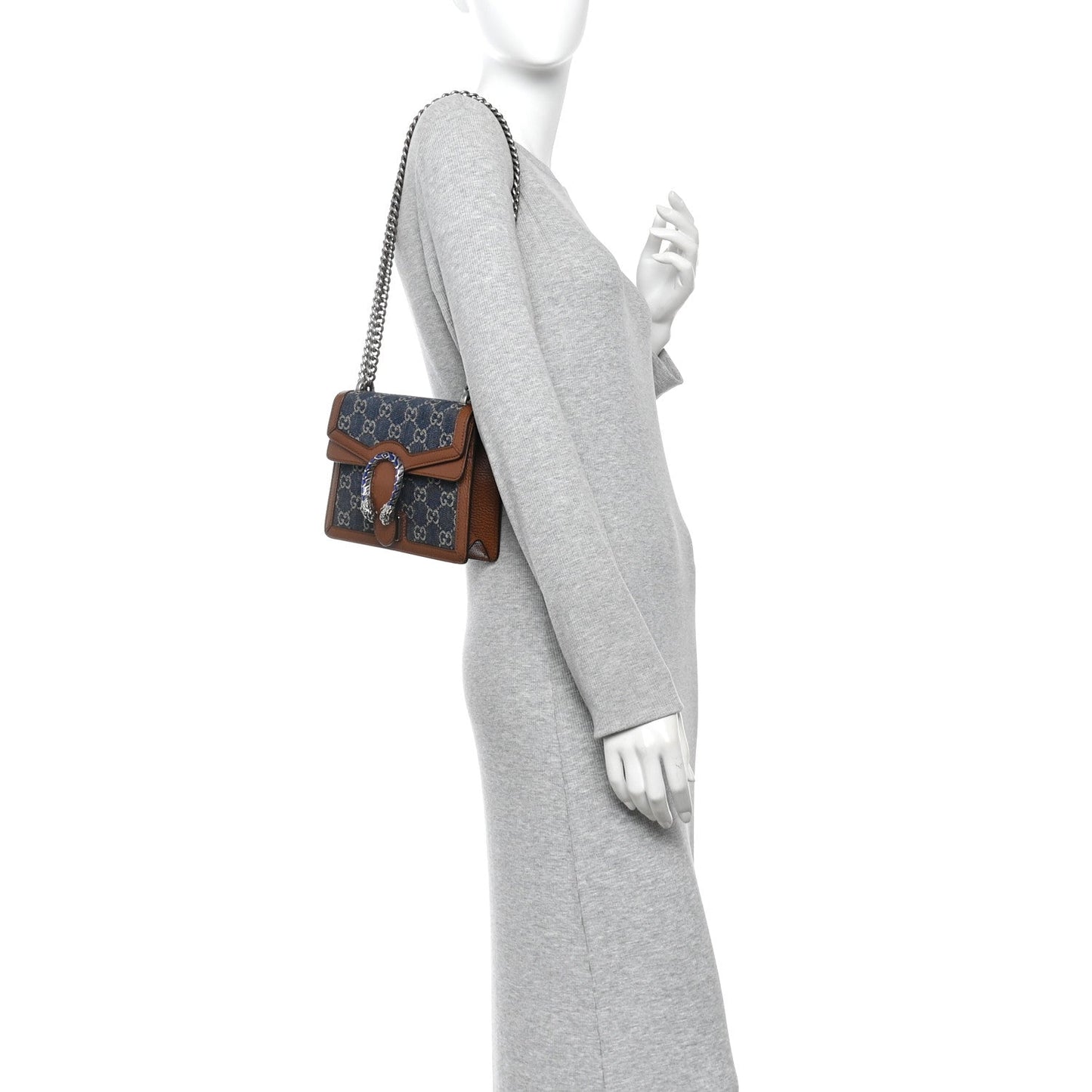 New Denim GG Monogram Dollar Calfskin Enamel Mini Dionysus Shoulder Bag Blue Tea Cuir Epilog Electric Blue
