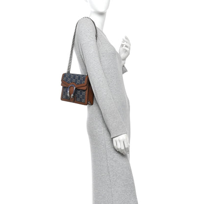 New Denim GG Monogram Dollar Calfskin Enamel Mini Dionysus Shoulder Bag Blue Tea Cuir Epilog Electric Blue