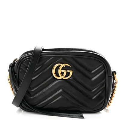 Calfskin Matelasse Mini GG Marmont Chain Shoulder Bag Black