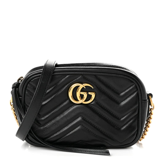 Calfskin Matelasse Mini GG Marmont Chain Shoulder Bag Black