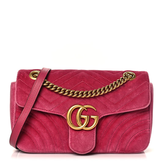 Velvet Matelasse Small GG Marmont Shoulder Bag Fuchsia Violet Cyclamen