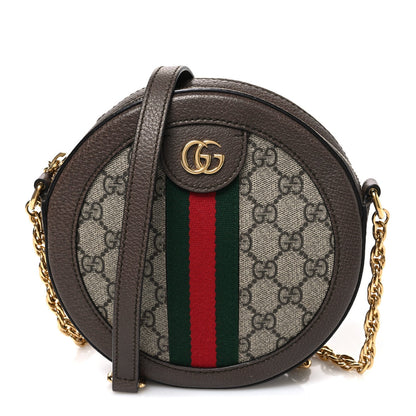 GG Supreme Monogram Web Mini Ophidia Round Shoulder Bag Brown