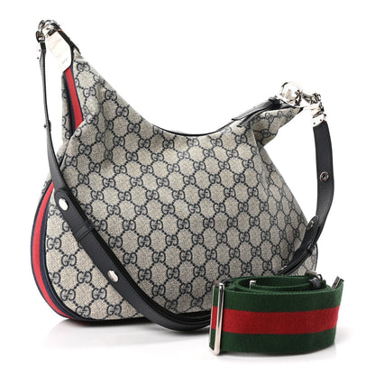 GG Supreme Monogram Textured Calfskin Web Large Attache Shoulder Bag Beige Blue