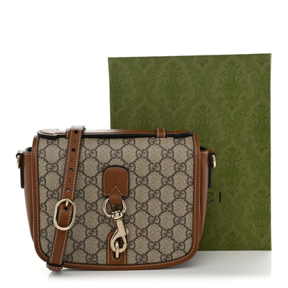 GG Supreme Monogram Textured Calfskin Emblem Mini Shoulder Bag Beige Dark Brown
