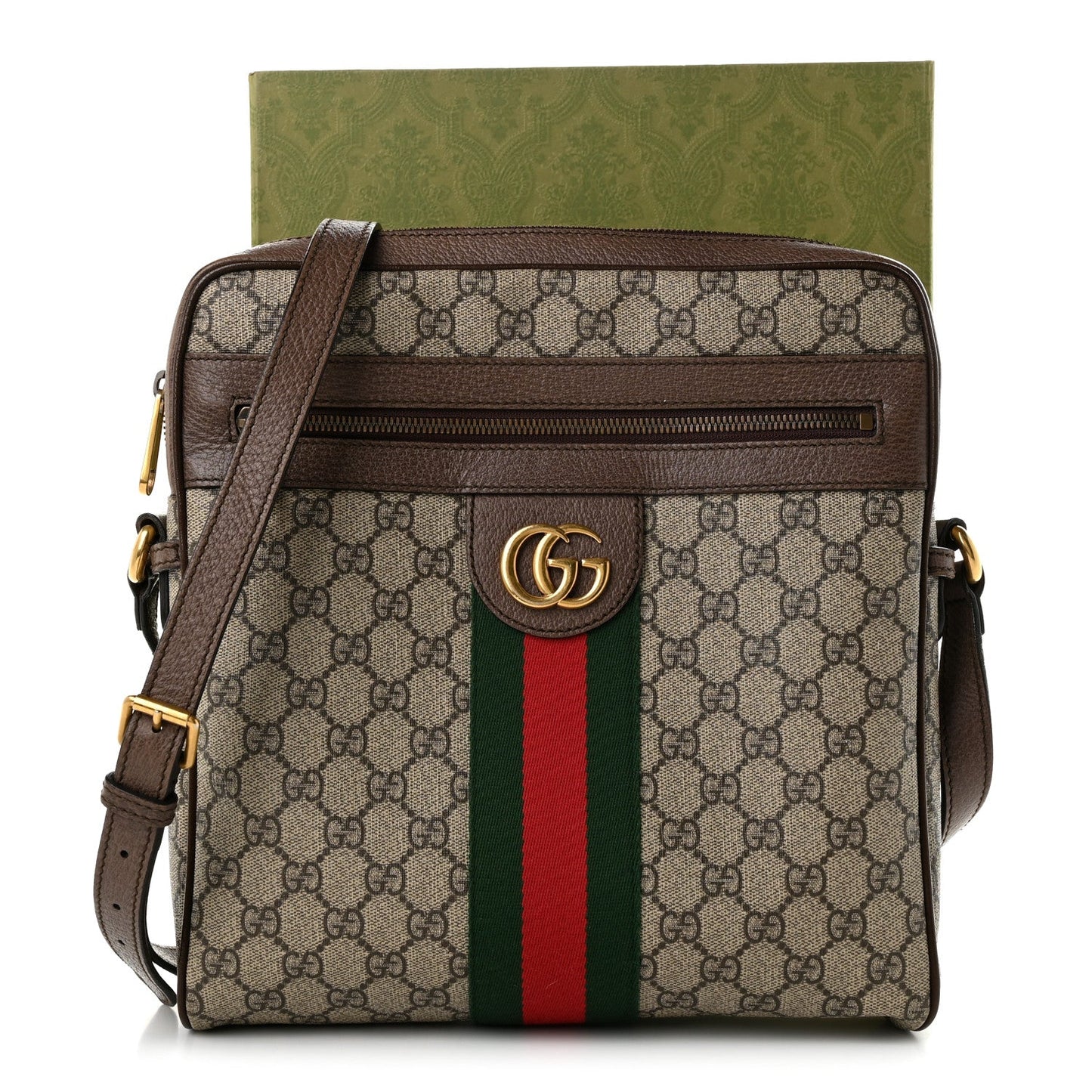 GG Supreme Monogram Web Medium Ophidia Messenger Bag Brown