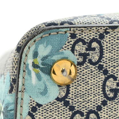 GG Supreme Monogram Blooms Small Zip Top Tote Beige Blue Navy Hibiscus Red