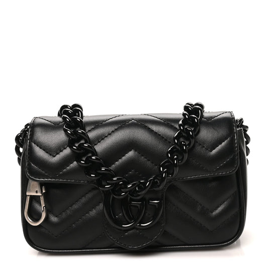 Calfskin Matelasse Monochrome GG Marmont Chain Belt Bag Black