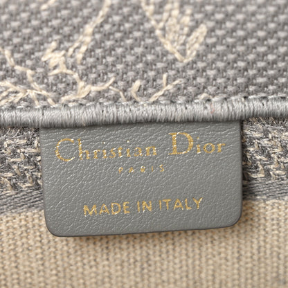 Canvas Embroidered Toile De Jouy Reverse Mini Book Tote With Strap Grey