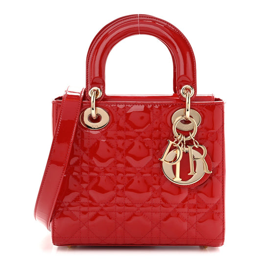 Patent Cannage Small Lady Dior Cherry Red