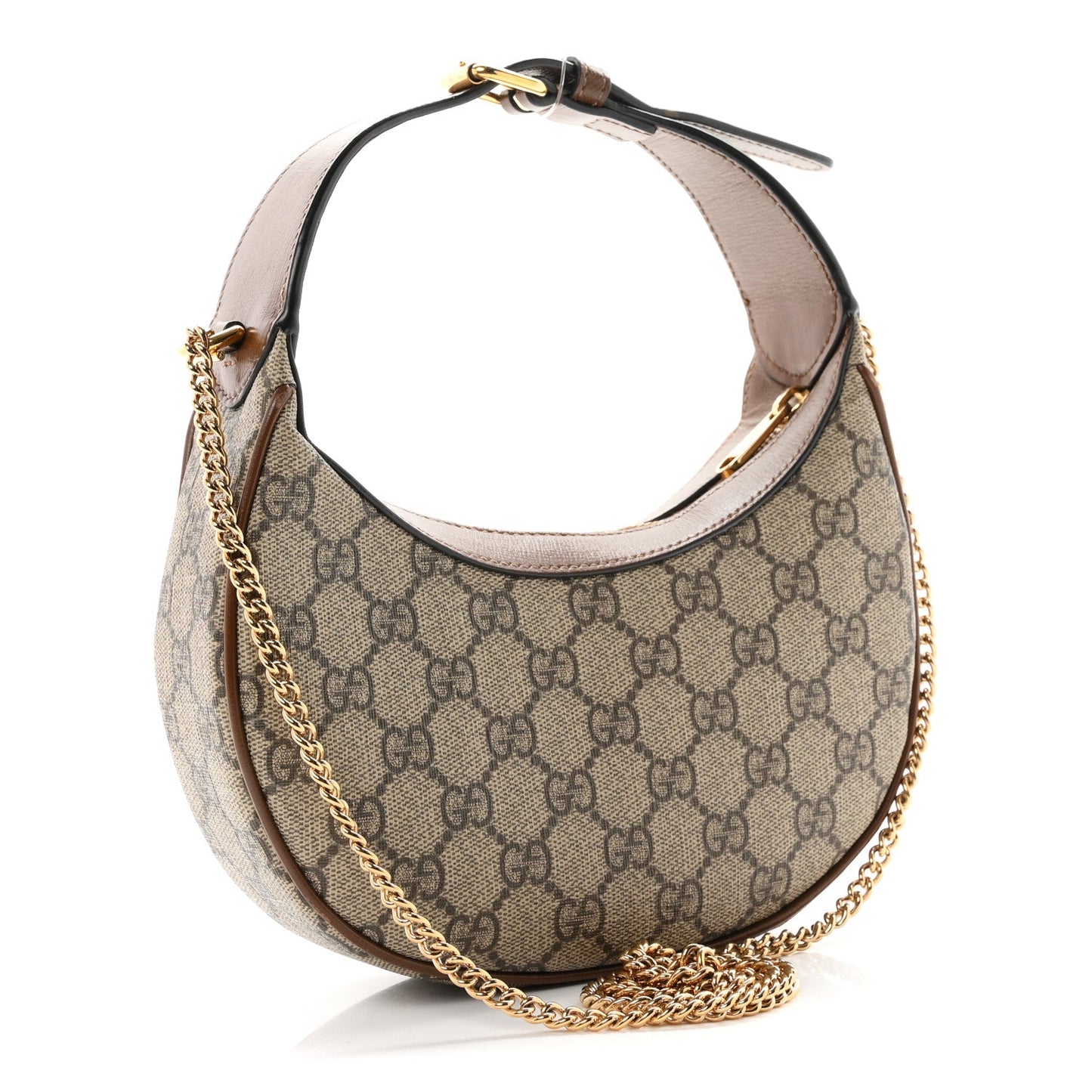 GG Supreme Monogram Azalea Calfskin Mini Retro Interlocking G Half Moon Bag Beige Ebony Brown Sugar