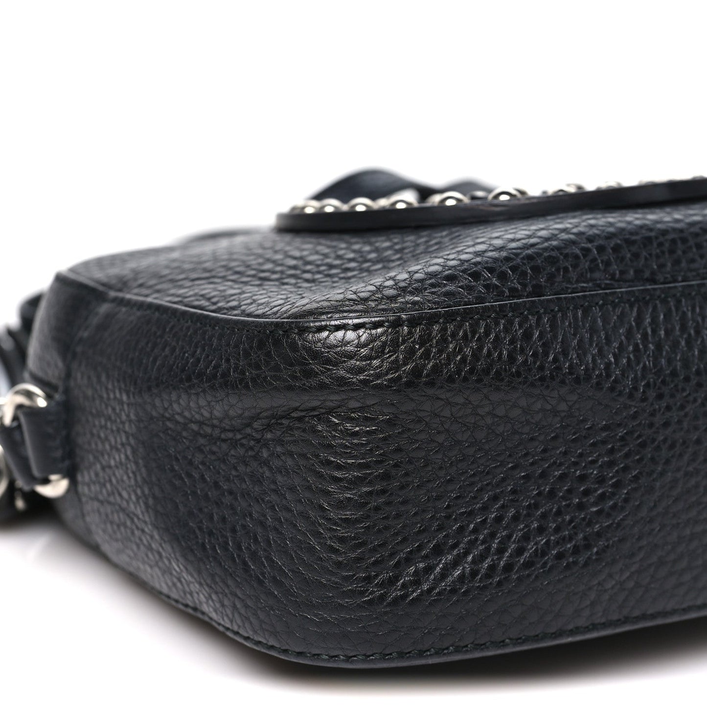 Pebbled Calfskin Studded Small Soho Disco Bag Black