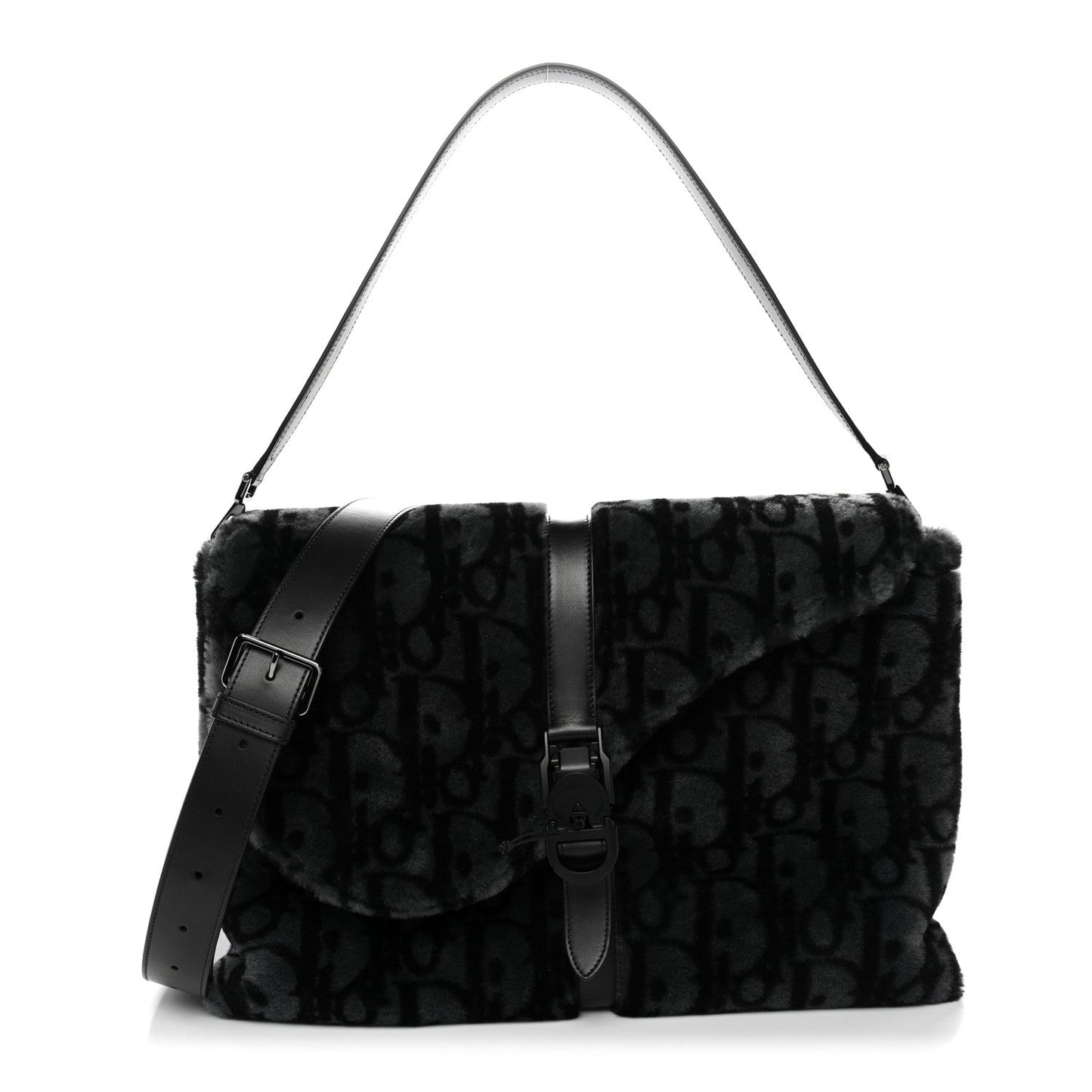 Oblique Mink Fur Saddle Soft Bag Dark Grey