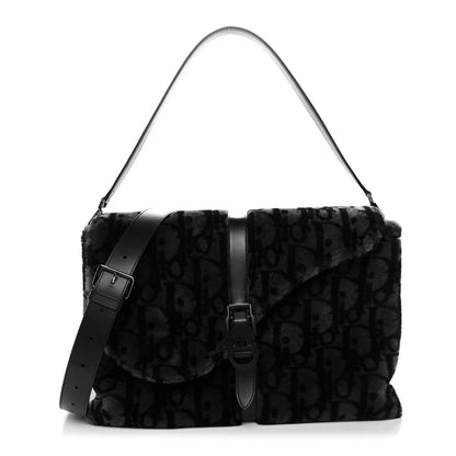 Oblique Mink Fur Saddle Soft Bag Dark Grey