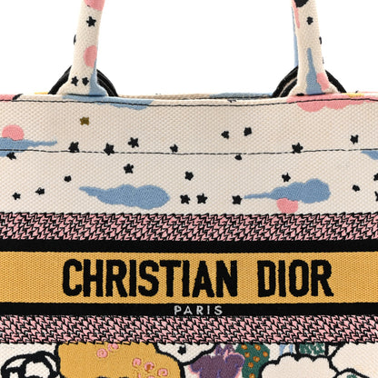 Canvas Embroidered Ciel De Reve Small Book Tote Latte Multicolor
