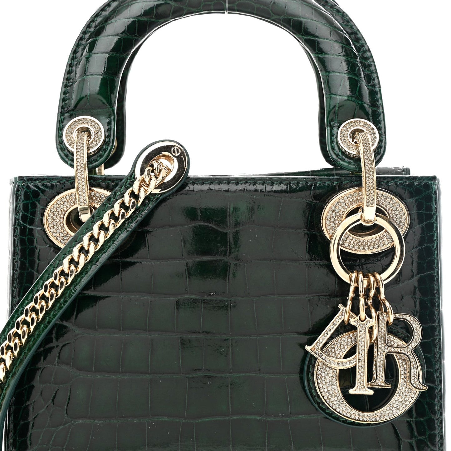 Alligator Crystal Mini Lady Dior Dark Green