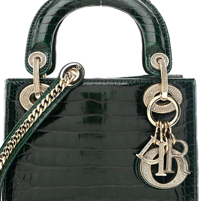Alligator Crystal Mini Lady Dior Dark Green