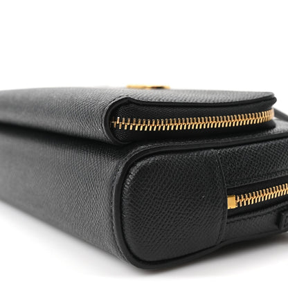 Grained Calfskin Caro Double Pouch Black